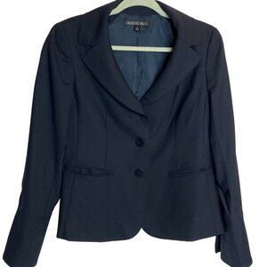Lafayette 148 NY Navy 3 Button Open Cuff Career Wool Bnd Blazer Jacket Sz 4 READ